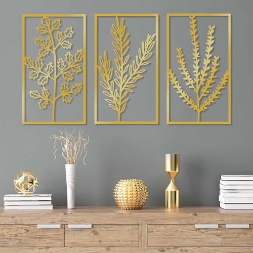 Elegant Gold Decorative Metal Wall Accessory (3 Pieces), 40 x 70 cm - Durable 1.5 mm Metal Body - Perfect for Modern Home Decor & Stylish Interiors