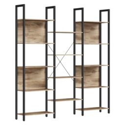 VASAGLE Bookcase, Bookshelf with 14 Shelves, Metal Frame, Shelf Unit for Living Room, Home Office, Industrial Style, 24 x 158 x 166 cm, Camel Brown and Ink Black LLS107K01