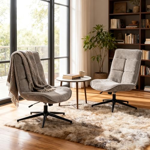 MEUBLE COSY Lounge Chair Swivel Set of 2, Modern Recliner with Adjustable Backrest, Living Room Armchair Height Adjustable, Soft Fabric, Metal Legs, Grey