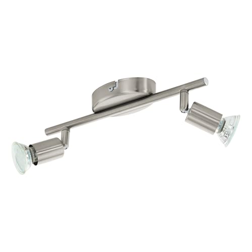 Eglo LED Ceiling Light Buzz-LED, 2-Flame Ceiling lamp, Metal Spotlight in Matte Nickel, Living Room lamp, Kitchen lamp, Spots Including GU10 Bulbs, Warm White, L 28.5 cm