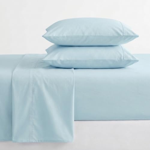 Martha Stewart - Twin Size Sheets Set, Crisp & Tailored Cooling Sheets w/a Naturally Smooth Cotton Percale Lightweight Feel - Bed Sheets with Matching Pillowcase & Fitted Sheet (Skylands Solid Blue)