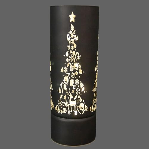 SHATCHI 27cm Christmas Decorated Vase Table Lamp Etched Glass Tube Xmas Grey Cylinder LED Fairy Lights Battery Operated Table Decoration