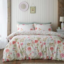 Catherine Lansfield Ella Poppy Reversible Single Duvet Cover Set with Pillowcase Cream