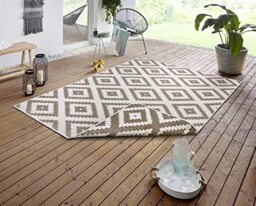 NORTHRUGS Malta Indoor and Outdoor Rug, 120 x 170 cm, Reversible Rug, Weatherproof, Geometric Pattern for Balcony, Patio, Garden, Conservatory, Living Room, Waterproof in Linen, 105460-120 x 170 cm