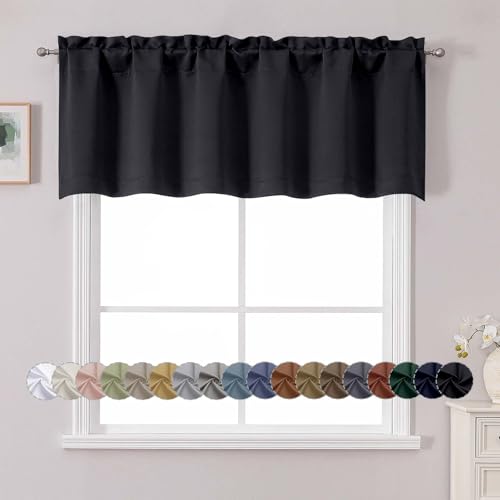 "Chyhomenyc White Valance for Window, Blackout Small Kitchen Curtain for Bedroom/Living Room, Rod Pocket Privacy Short Window Treatment Valance RV Bunk Panels, 60"" Wx18 L"