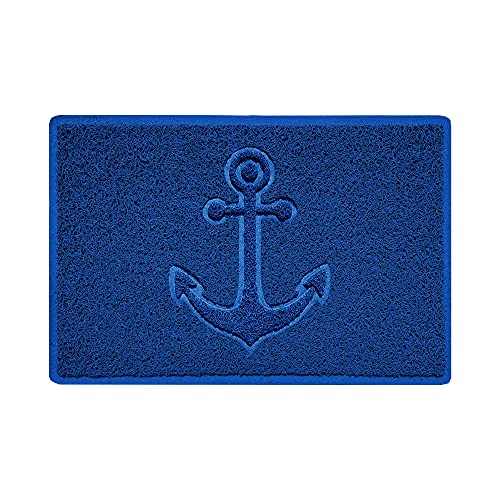 Nicoman Anchor Embossed Shape Door Mat Dirt-Trapper Jet-Washable Doormat-(Use Indoor or Sheltered Outdoor)- (60x40cm/23.6x15.7inches, Small) Blue