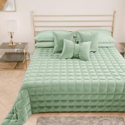 PETTI Artigiani Italiani - Soft and Warm Velvet Double Quilt, Spring Autumn Quilt, Double Bedspread, Sage, 100% Made in Italy