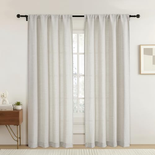 OVZME Natural Curtains 72 Inches Long 2 Panels Set, Faux Linen Rod Pocket Light Filtering Textured Curtains for Modern Farmhouse Living Room Bedroom, Soft Airy Fabric Window Drapes, 2x42Wx72L Inches