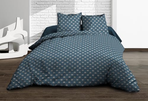 Le linge de Jules Alya Flat Sheet + Fitted Sheet 140 x 190 cm + 2 T Pure Cotton 57 Thread Count