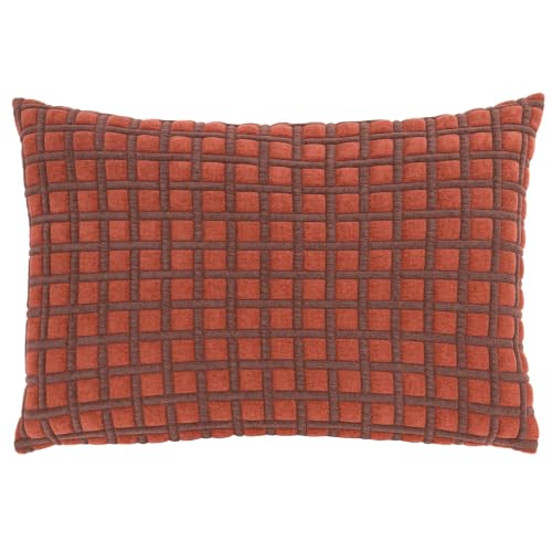 furn. Softie Grid Cushion Cover (Cinnamon - 40x60cm) - Bold Checkered Quilted Textured Plain Reverse Playful Decorative Case