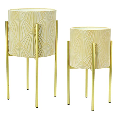 Main + Mesa Planters with Stand, Metal, Sand/Gold