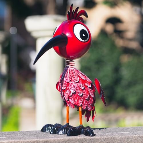 "YELENEW Metal Large Garden Statue,16.5"" Red Bird Statues and Sculptures for Outdoor Decor,Metal Yard Art Lawn Ornaments for Patio Backyard Decoration"
