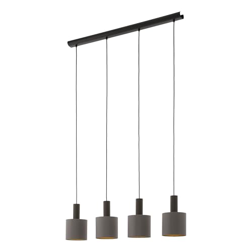 Eglo Pendant Lighting Concessa 1, 4 Bulbs Ceiling Light Fitting Made of Steel and Fabric in Dark Brown, Cappuccino and Gold, Hanging lamp for Dining and Living Room, E27 Socket