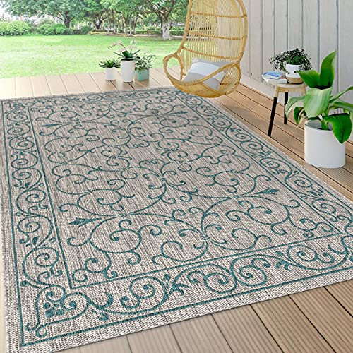 JONATHAN Y SMB106E-8 Charleston Vintage Filigree Textured Weave Indoor Outdoor Area Rug, Classic, Traditional, Easy Clean, Bedroom, Kitchen, Backyard, Patio, Non Shed, Gray/Teal, 240 cm X 300 cm