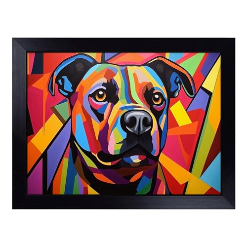 Lap Tray with Bean Bag Cushion, Staffordshire Bull Terrier Constructivism - Handmade in the UK, Raised Wooden Edge, Padded Cushion, Heat-Resistant Wipe-Clean Surface, for Meals, Laptops and Crafts