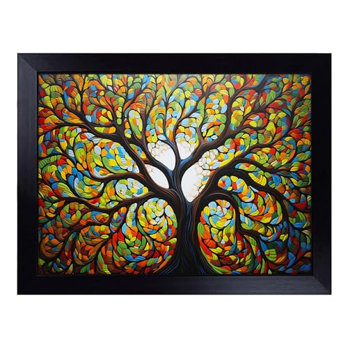Lap Tray with Bean Bag Cushion, Tree Op Art - Handmade in the UK, Raised Wooden Edge, Padded Cushion, Heat-Resistant Wipe-Clean Surface, for Meals, Laptops and Crafts
