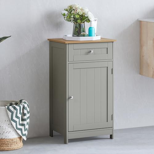 Bath Vida Priano Bathroom Cupboard 1 Door 1 Drawer Floor Standing Cabinet Drawer Unit Storage, Grey & Oak
