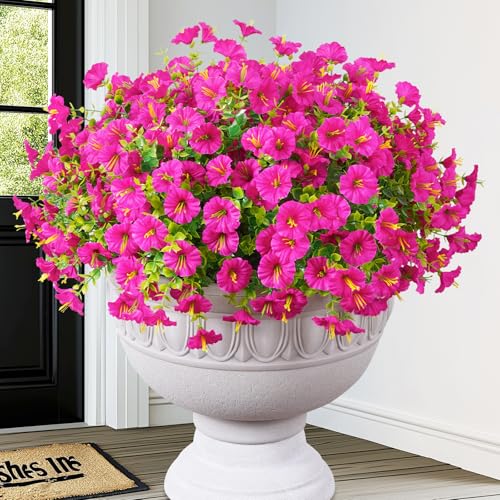 MARTINE MALL 12 Bundles Artificial Flowers for Outdoors Look Real, UV Resistant Fake Outdoor Flowers, Realistic Outdoor Artificial Flowers Faux Silk Ipomoea for Front Porch Patio, Fuchsia