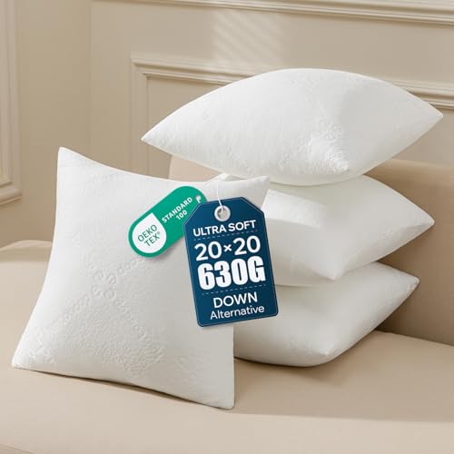 Phantoscope Premium 20x20 Throw Pillow Inserts, Ultra-Soft Pillow Inserts with Quilted Air Layer Decorative Indoor Throw Pillows for Couch, Bedroom, Cushion Sham Stuffer, Pack of 4