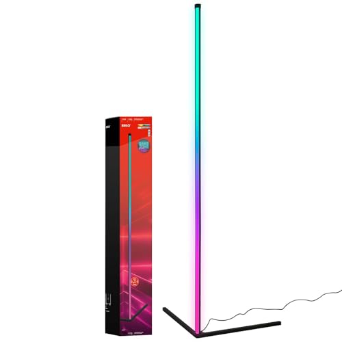 BRILONER RGBIC LED Floor Lamp with Remote Control, Magic RGB LED Lamp as Gaming Decoration, Ambient Lighting with Music Sensor, Lightbar Dimmable, Multicoloured Light, Black, 1.43 m High