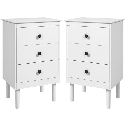 HOMCOM Bedside Table with 3 Drawers Set of 2 40 x 30 x 64 cm White
