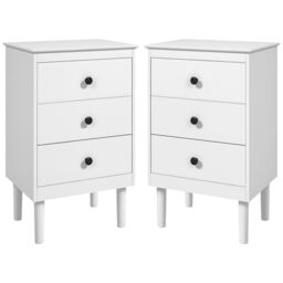 HOMCOM Bedside Table with 3 Drawers Set of 2 40 x 30 x 64 cm White