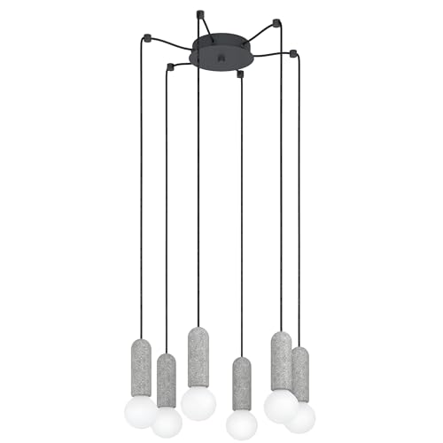 EGLO Giaconecchia 6-Bulb Pendant Light Vintage Pendant Light Made of Steel and Terrazzo in Anthracite, Grey, Dining Table Lamp, Living Room Lamp Hanging with E27 Socket