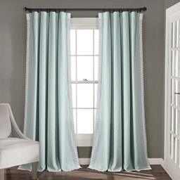 "Lush Decor Rosalie Farmhouse Window Curtains Rustic Style Panel Set for Living, Dining Room Bedroom (Pair), 54"" W x 84"" L, Blue"