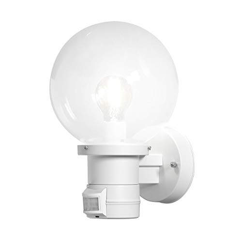 Konstsmide Outdoor Wall Light Mains Powered/Nemi Basic Up/PIR Sensor Motion Detector Sensor/1 x 60 W E27 Max Lamp/Clear Glass/Plastic/IP44/Outside Lights White