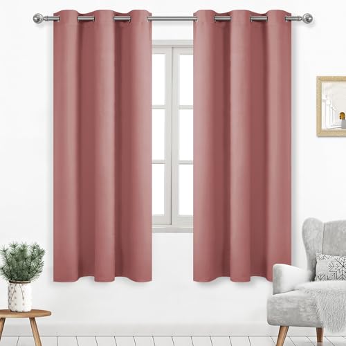 DWCN Rose Blackout Curtains for Living Room, Solid Thermal Room Drakening Privacy Protection Window Drapes - W42 x L63 Inch, Set of 2, Dry Rose