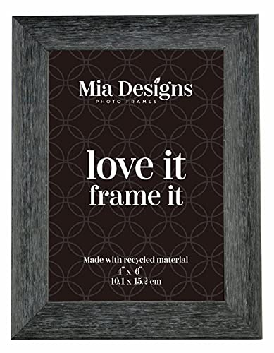 Mia Designs Picture Frame Grey Distressed 4x6 10x15 Cm Photo Frame for Desk, Wall and Table Top in Eco-friendly PS material Environmentally Friendly Freestanding Frame