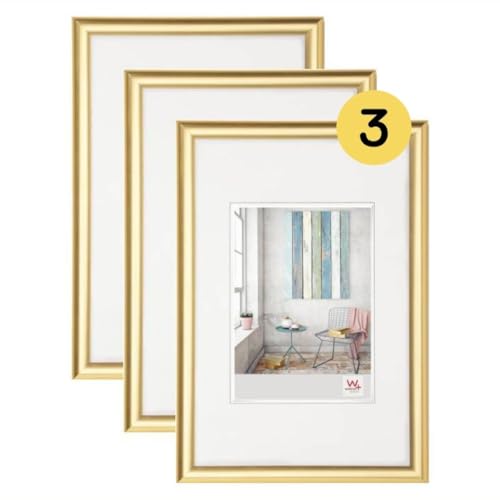 walther design Picture Frame Gold 30 x 40 cm 3-Pack, Trendstyle Plastic Frame KP040G3