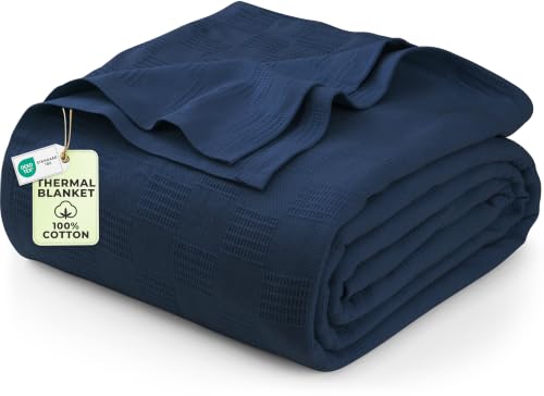 Utopia Bedding Cotton King Blanket - Navy - 108 x 90 Inches - 350 GSM Soft Breathable Blanket