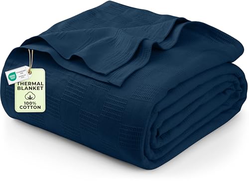 Utopia Bedding Cotton King Blanket - Navy - 108 x 90 Inches - 350 GSM Soft Breathable Blanket