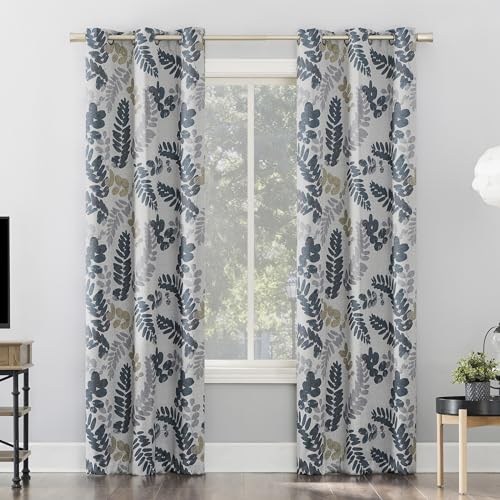 "Sun Zero Alamea Botanical Print Theater Grade 100% Blackout Grommet Curtain Panel, 40"" x 84"", Indigo"