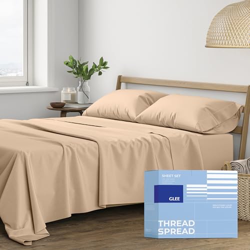 "THREAD SPREAD Egyptian Cotton Sheets Full Size Bed - Luxury 400 Thread Count Cotton Sheets (4 PC, Taupe), Silky Soft, Cooling, Sateen Weave, 16"" Deep Pocket Long Staple Full Bed Sheet Set"