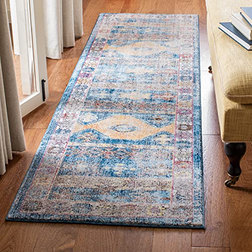 Safavieh Trendy New Transitional Indoor Woven Runner Area Rug, Bristol Collection, BTL358, in Blue / Grey, 69 X 244 cm for Living Room, Bedroom or Any Indoor Space