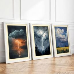 Storm and Lightning Triptych Dramatic Set of 3 Framed Wall Art Prints A3