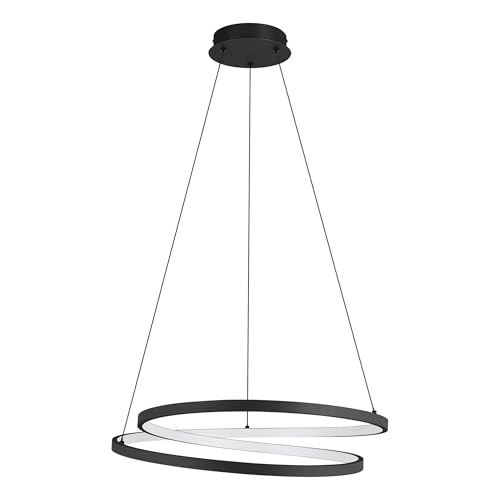 Eglo LED Pendant Lighting Ruotale, Ceiling Light Fitting for Dining Room, Hanging lamp Made of Black Metal and White Plastic, Warm White