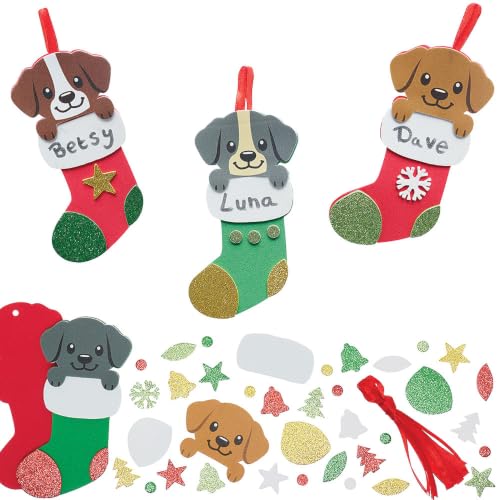 Baker Ross VC324 Christmas Stocking Dog Mix & Match Decoration Kits Pack of 8, Christmas Dog Decoration kit, Kids Christmas Craft