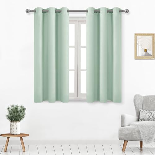 DWCN Blackout Curtains 45 Inches Long, Spring Room Drakening Drapes for Bedroom, Solid Thermal Short Curtain for Small Window - Mint Green, W42 x L45 Inch, Set of 2