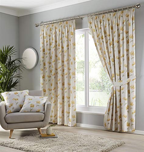 Portfolio Westbury Pencil Pleat Tape Top Header Floral Curtains, Multi, 66x90