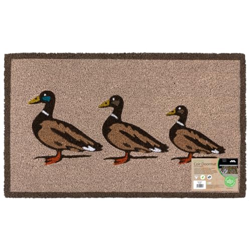 JVL Eco-Friendly Latex Backed Coir Entrance Doormat, 45x75cm - Ducks