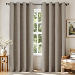 Joydeco Blackout Curtains 90 Inches Long 2 Panels Burg, Room Darkening Curtains for Bedroom, 100% Black Out Textured Thermal Drapes Privacy Protection 2 Panels Set(W52 x L90 Inch, Linen)