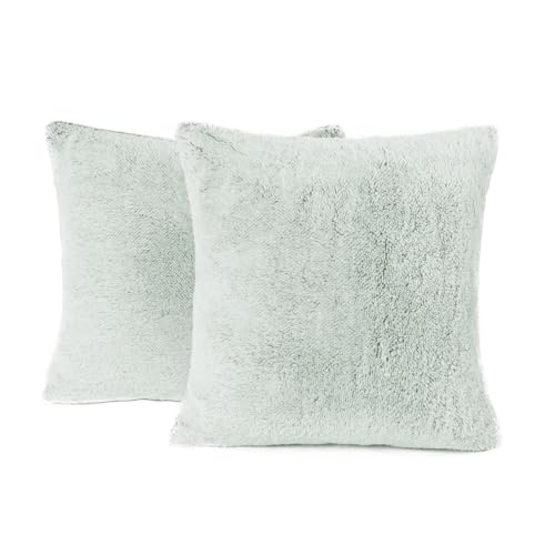 OHS Cushion Covers Teddy Marl, Throw Pillow Cushions Sofa Cushion Covers 18x18 for Cushion Inserts Bedroom Decorative Cushions for Living Room, Pack of 2 Forest Green
