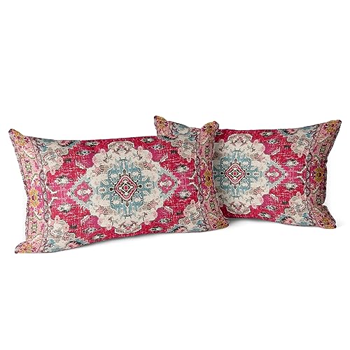 Snycler Boho Throw Pillow Covers 12x20 inch Set of 2 Boho Rug Carpet Double Sided Pattern Cotton Soft Pillow Case Cushion Cover Pillowcase for Couch Sofa Bed Decorative (Red)
