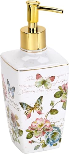 Avanti Linens - Lotion Pump/Soap Dispenser, Ceramic Countertop Accessories, Artistic Home Decor (Butterfly Garden Collection)