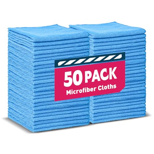 TEAWOO Microfiber Cleaning Cloths-50 Pack, Microfiber Towels Bulk, Towels for Cars & Home, Cleaning Rags Blue (12x12 inches)