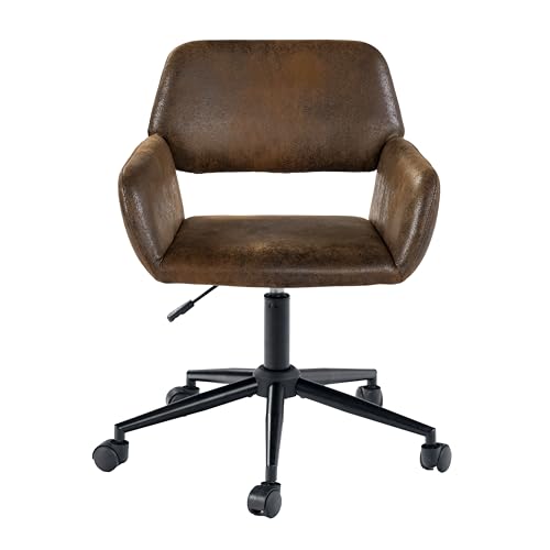 39F Furniture Dream Children's Armchair Office Chair Vintage in Suede Fabric Swivel Adjustable Height and 5 Casters for Children Working at Home, Brown, 56.5x57.5x75-85cm