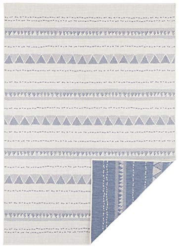 NORTHRUGS Indoor and Outdoor Rug Bahamas 120 x 170 cm Reversible Rug Weatherproof Boho Design Ethnic Pattern Runner for Balcony Patio Garden Conservatory Living Room Waterproof in Blue Cream